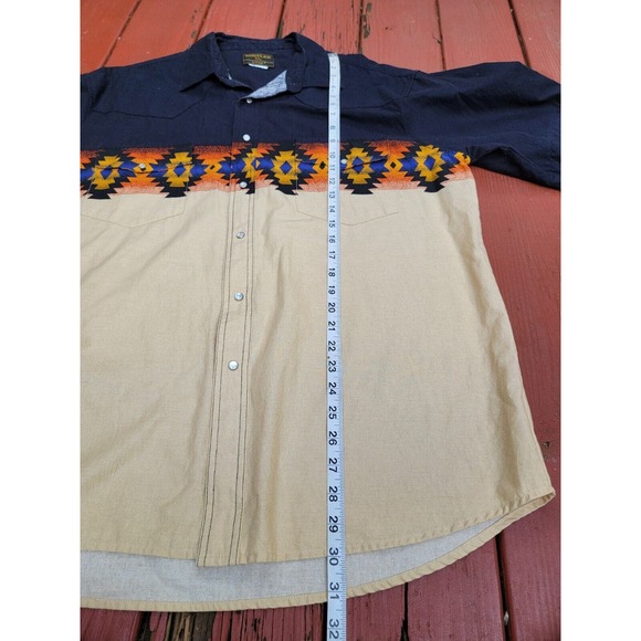 Vtg Rustler Wrangler Shirt Mens XLPearl Snap Aztec Blue Beige Brush Popper - Picture 6 of 7